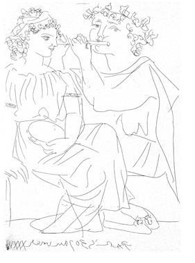 Flautista y muchacha con una pandereta | 00006 | Pablo Picasso | Tienda - Fundación Juan March